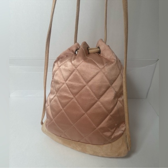 CHANEL Vintage Quilted Satin and Suede
Drawstring Backpack - Picture 8 of 13